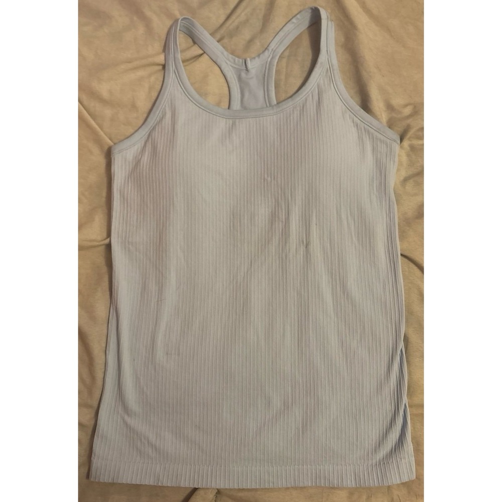 Women's Baby Blue‎ Seamless Ribbed Active Tank with Shelf Bra, Medium